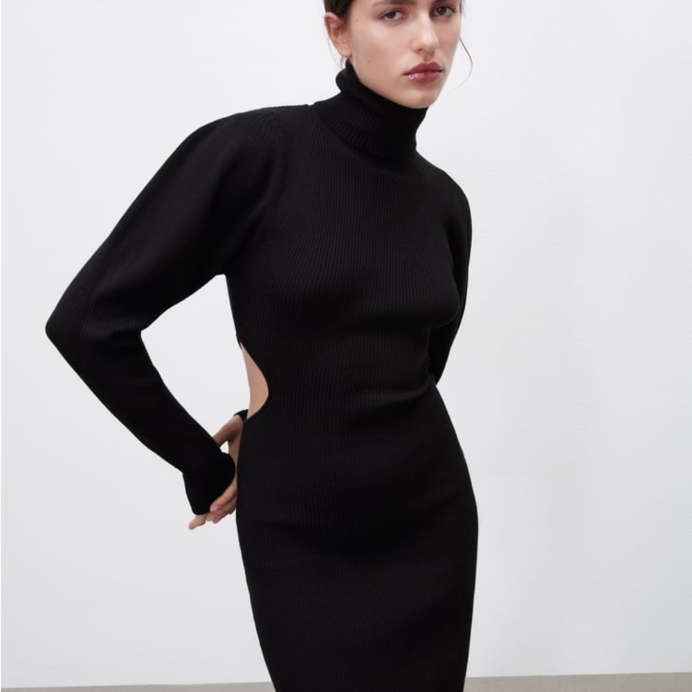 ZARA FITTED KNIT DRESS WITH CUT-OUT DETAIL
